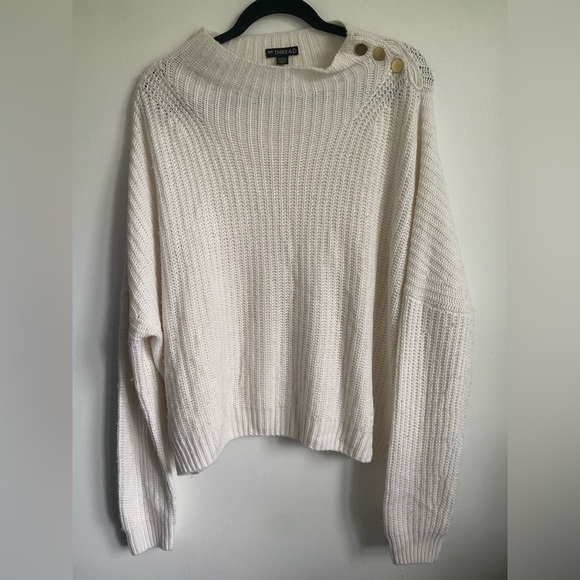 EN Thread Oversized Wool Alpaca Blend Mockneck Chunky Knit Sweater • Cream • XL - Picture 2 of 11